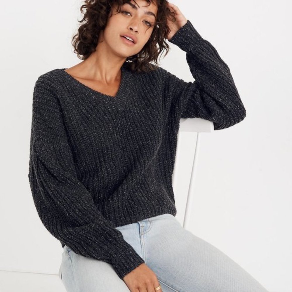 Madewell Pleat Sleeve Pullover Sweater in Gray Size XS